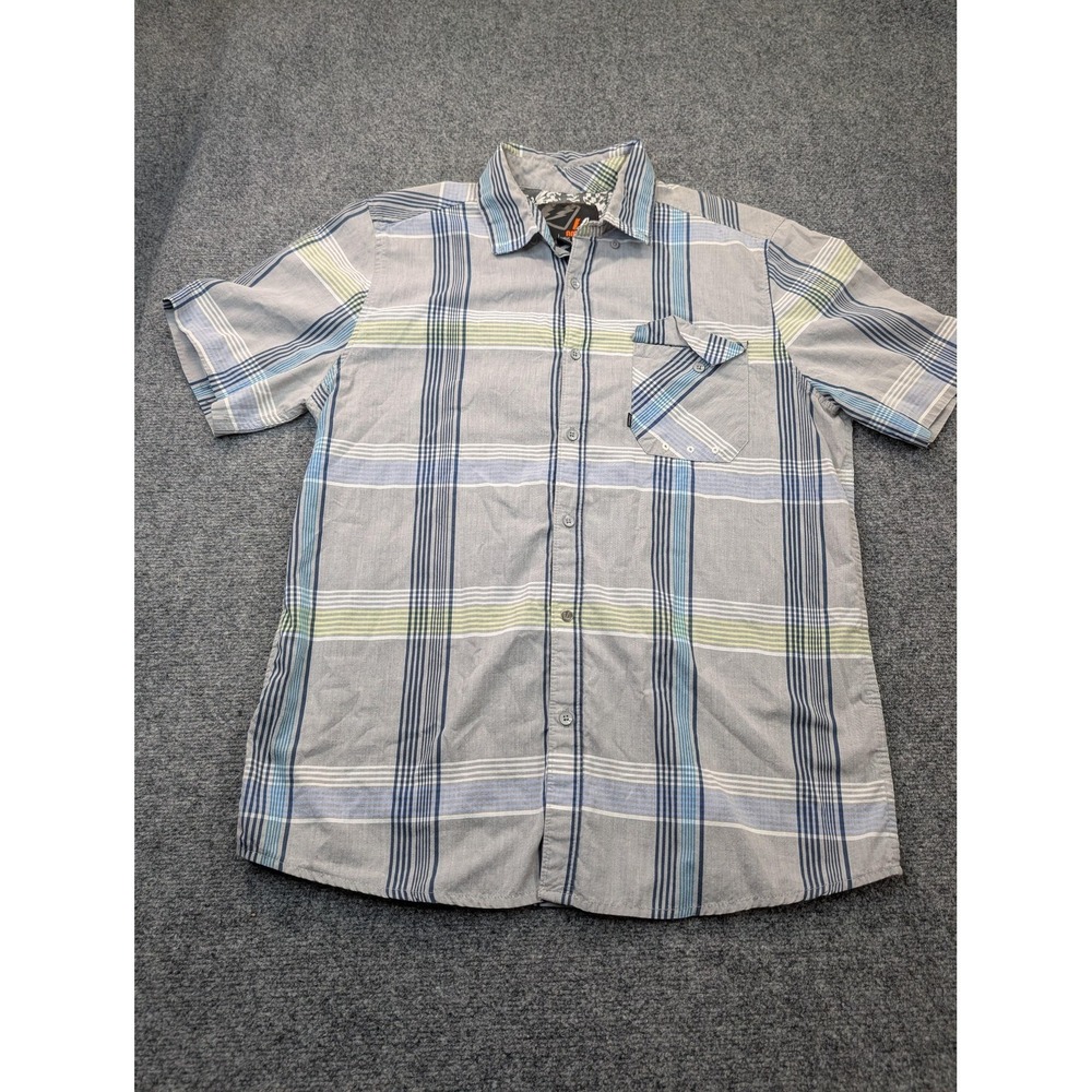Amplify Shirt Mens Large Gray Plaid Short Sleeve Button Up Chest Pocket Casual‎